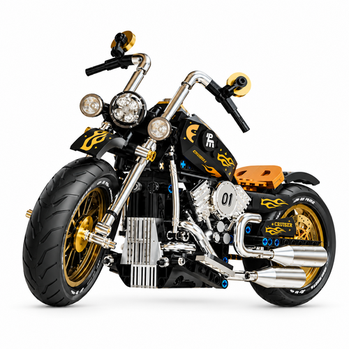 445pcs Retro Motorbike Racer City Building Blocks Set, clean studio product image