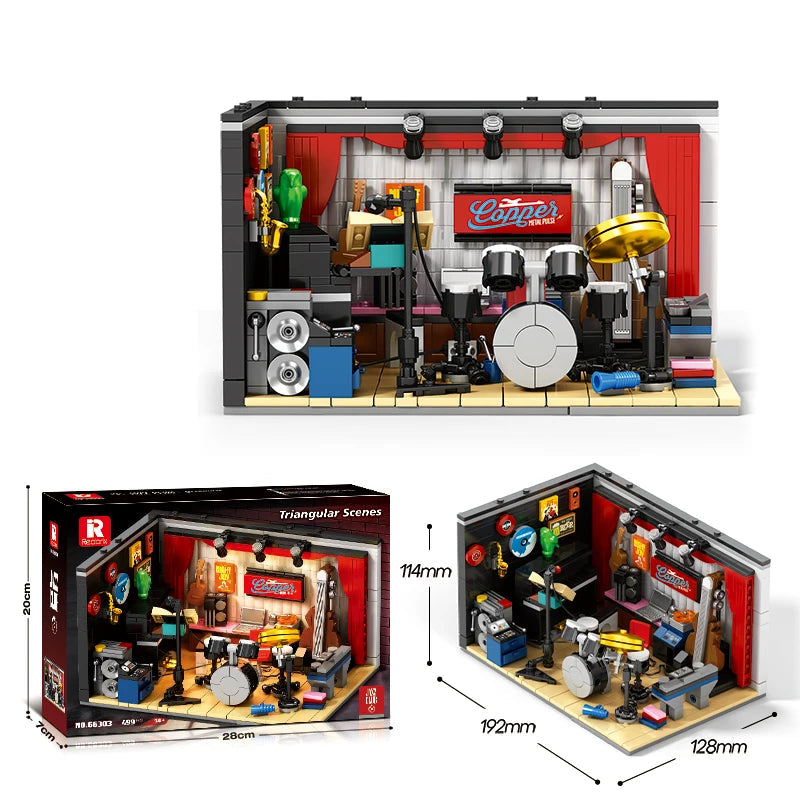 499pcs Jazz Club Street Scene Building Blocks Model Kit