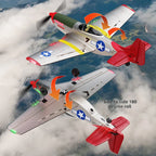 Two model airplanes performing aerial maneuvers against a cloudy sky background.