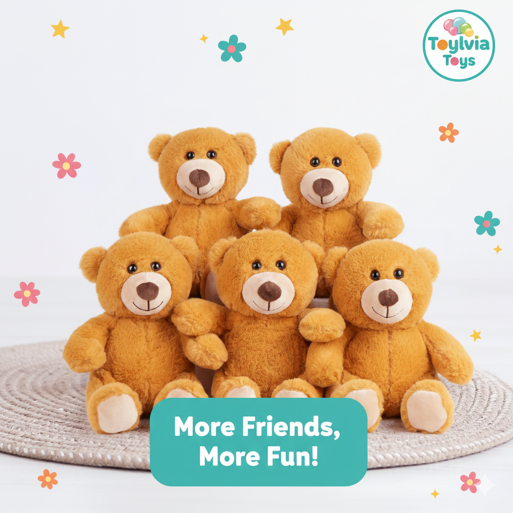 Five brown teddy bears on a white background with 'Toylivia Toys' branding. Main image
