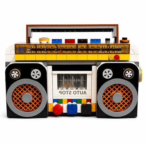 554PCS Retro Boombox Radio Building Block Set, centered three-quarter left