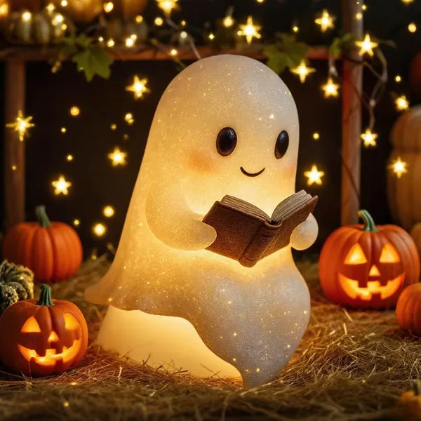 6-Inch Cute Ghost Reading Book Lamp Halloween Night Light
