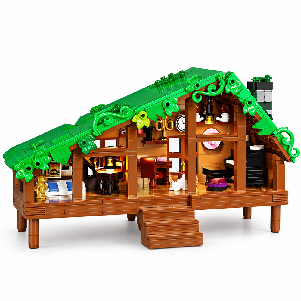 664PCS Folk Cabin Building Blocks Forest House Set, clean white studio product image.