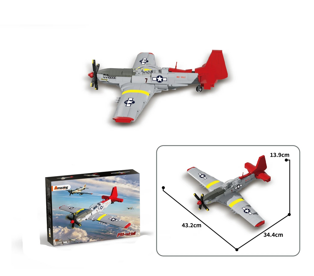 666pcs P-51 Mustang Fighter Plane Military Building Blocks Kit