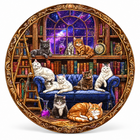 Fantasy Starry Library Cats Round Wooden Puzzle Wall Decor