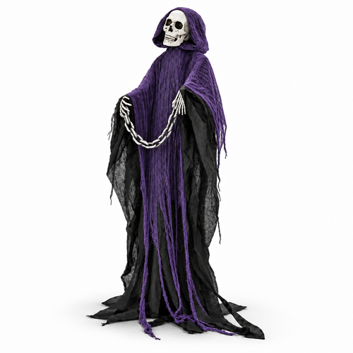 6FT Life-Size Animatronic Grim Reaper Halloween Yard Prop viewed three-quarter left on white
