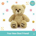 Plush teddy bear with paw prints on a white background, featuring the ToyLivia Toys brand.