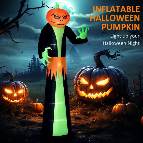 9FT Halloween Inflatable Pumpkin Head Ghost Outdoor LED Decor