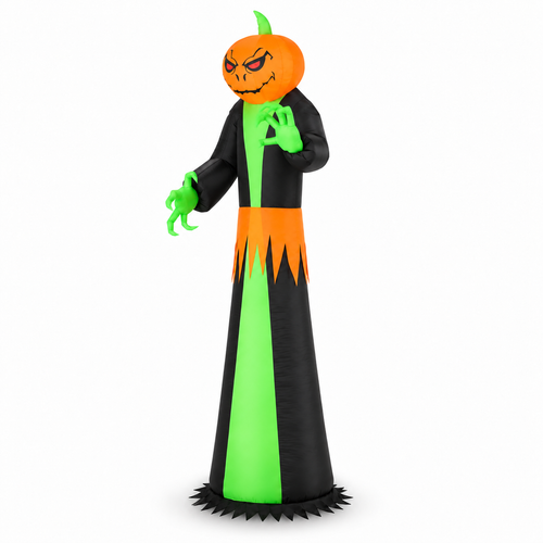 9FT Halloween Inflatable Pumpkin Head Ghost Outdoor LED Decor viewed three-quarter left on white