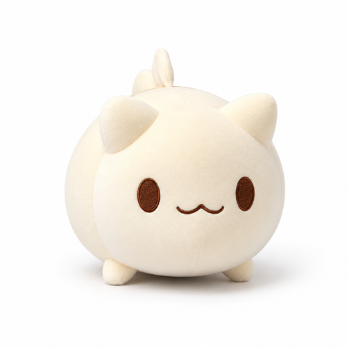 Beige Cat fishtail cat plush, clean white studio view