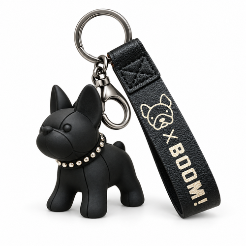 Punk French Bulldog Keychain - PU Leather Dog Bag & Car Keyring | Toylvia™ - alternate view