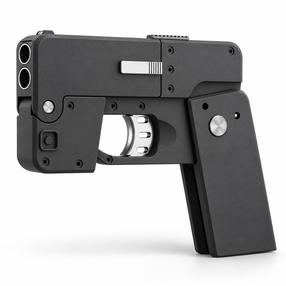 Black IC380 folding phone toy gun left three-quarter studio image