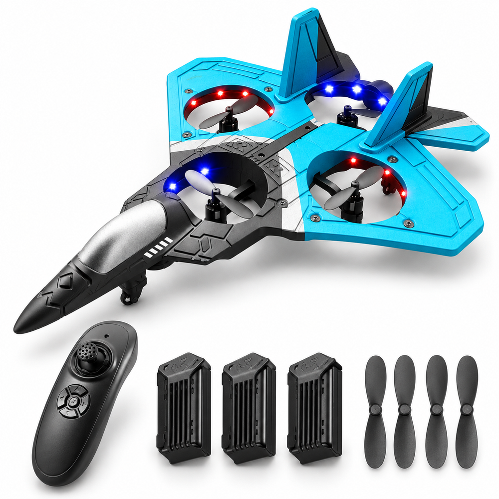 V17 Remote Control Stunt Plane; 2.4GHz Foam RC Drone; Blue; 3battery