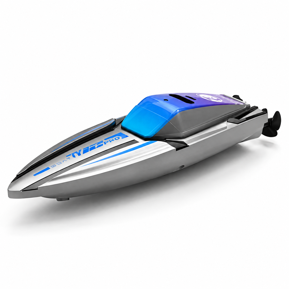 Blue Mini RC Boat left three-quarter studio image