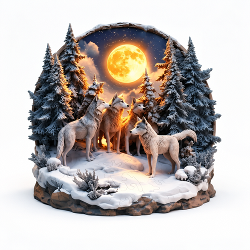 3D Enchanted Wolf Forest Wooden Puzzle - Moonlight Animal Jigsaw Art | Toylvia™ - alternate view