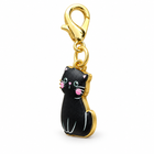 Color 1 black enamel cat charm facing three-quarters left