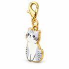 Color 2 white striped enamel cat charm facing three-quarters left