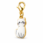 Color 7 white enamel cat charm facing three-quarters left