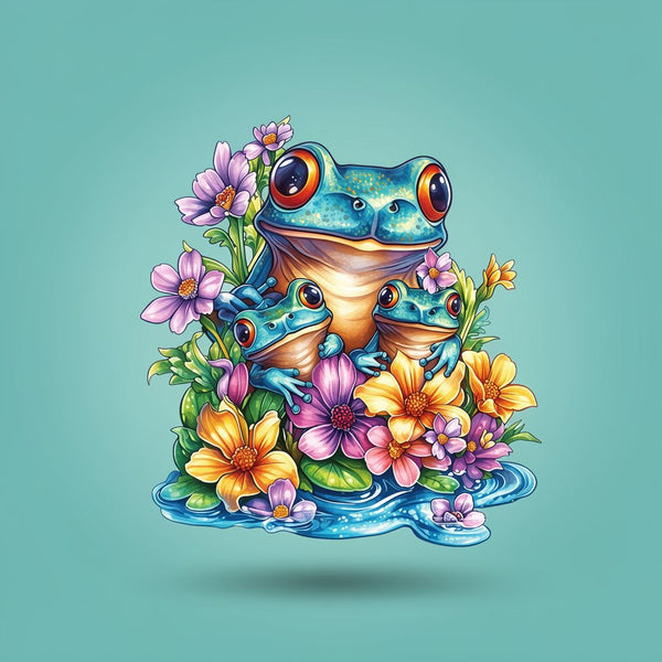 Unique Shape Wooden Jigsaw Puzzle - Frog & Flowers Design