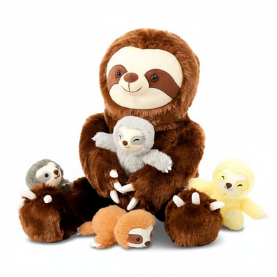 Tezituor Giant Sloth Stuffed Animal - 23.6" Plush with 4 Baby Sloths