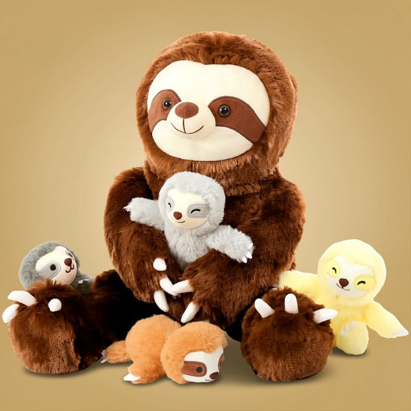 Tezituor Giant Sloth Stuffed Animal - 23.6" Plush with 4 Baby Sloths