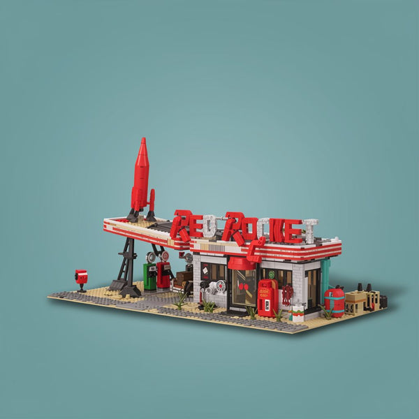 Red Abandoned Gas Station Building Set | 2221PCS Doomsday House | Toylvia