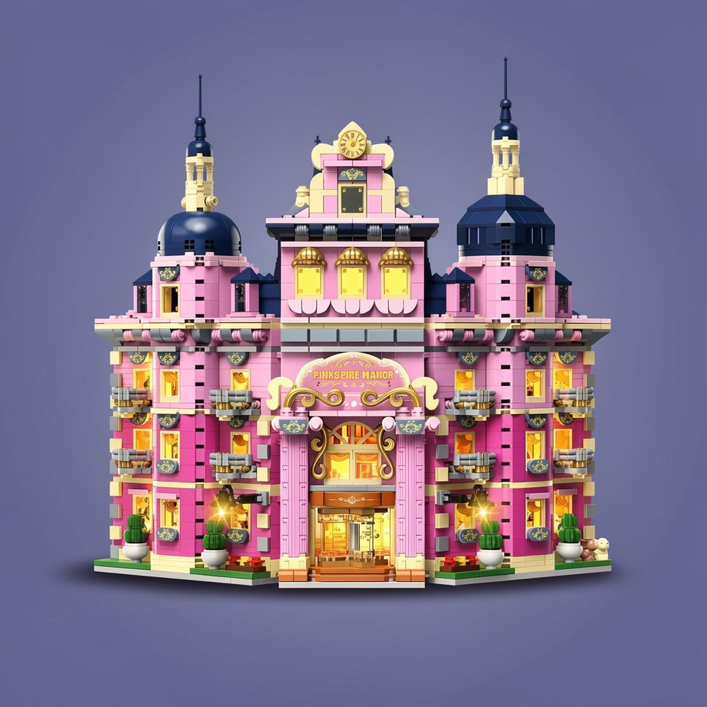 Pinkspire Estate House Building Set | 1815PCS Villa with Lights | ToyIvia