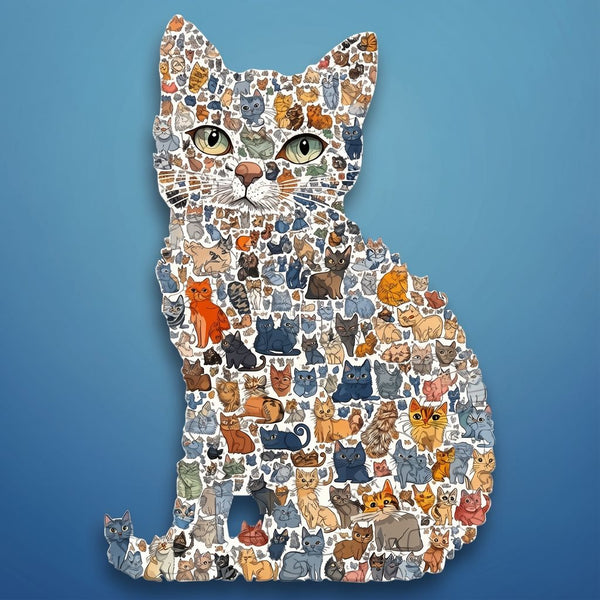 Large Cat Shaped Wooden Puzzle - Unique Animal Pattern Jigsaw