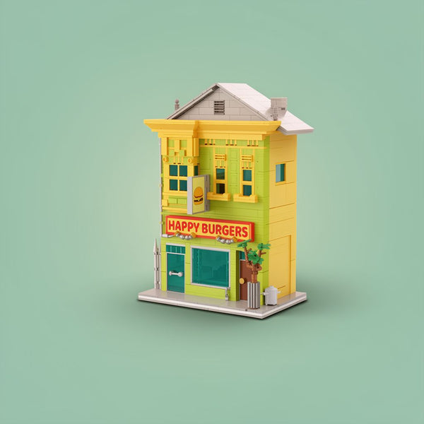 Happy Burger Shop Building Blocks | 1222PCS MOC Street View | Toylvia
