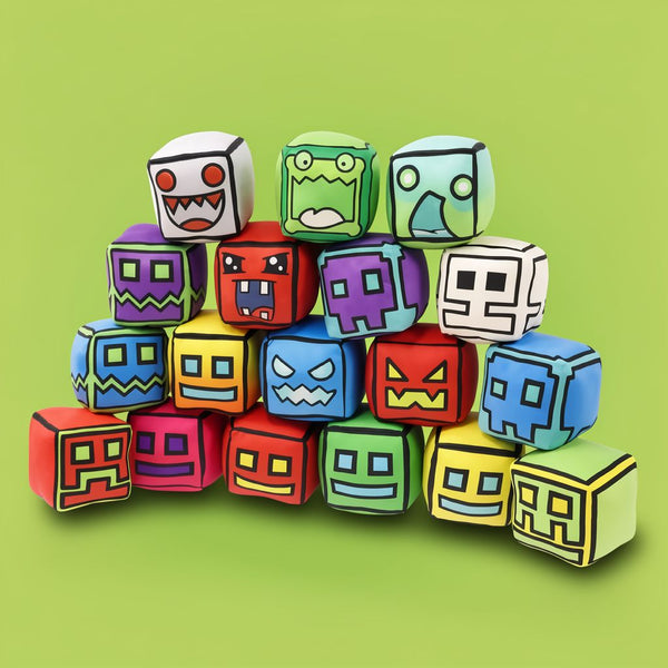 Geometry Dash Cube Plush | Square Game Pendant & Pillow | Toylvia