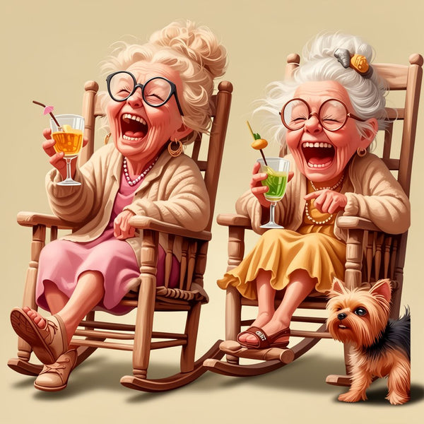Funny Elderly Couple Wooden Jigsaw Puzzle - Irregular Cut Art Puzzle for Adults