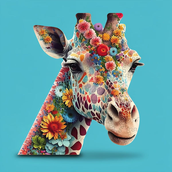 Flower Giraffe Wooden Jigsaw Puzzle - High-Difficulty Art Puzzle | Toylvia™