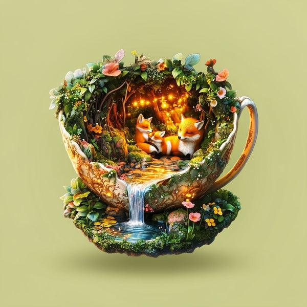 Enchanted Forest Fox Wooden Jigsaw Puzzle - Irregular Wildlife Art Puzzle for Adults