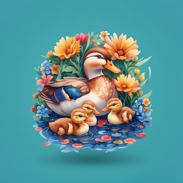 Duck Family & Flowers Wooden Jigsaw Puzzle - Unique Animal-Shaped Pieces
