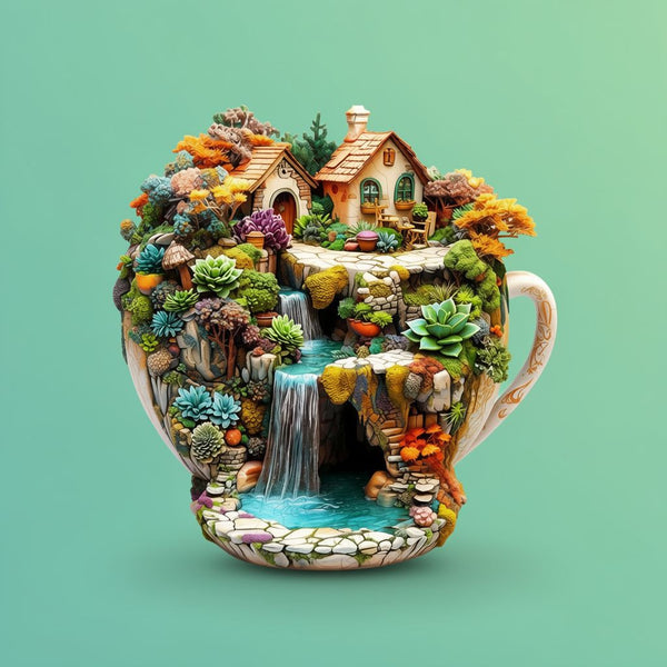 Dreamy Tea Cup Garden Wooden Puzzle - Unique Shape Jigsaw for Kids