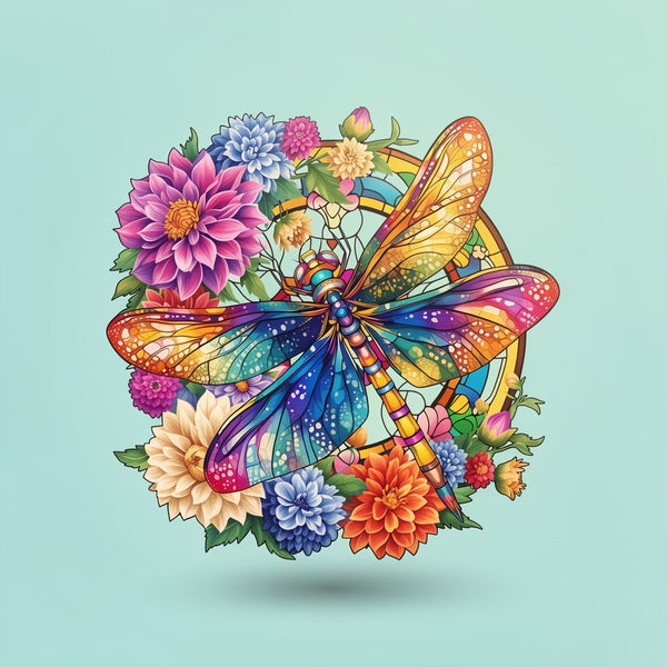 Dragonfly Wooden Jigsaw Puzzle - Expert-Level Vibrant Floral Design