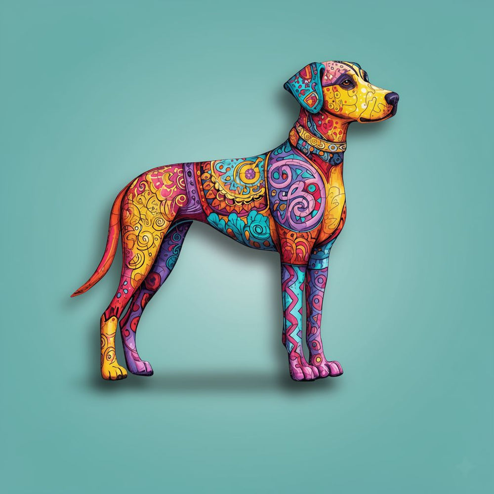 Colorful Great Dane Dog Wooden Jigsaw Puzzle - Unique Animal Shaped