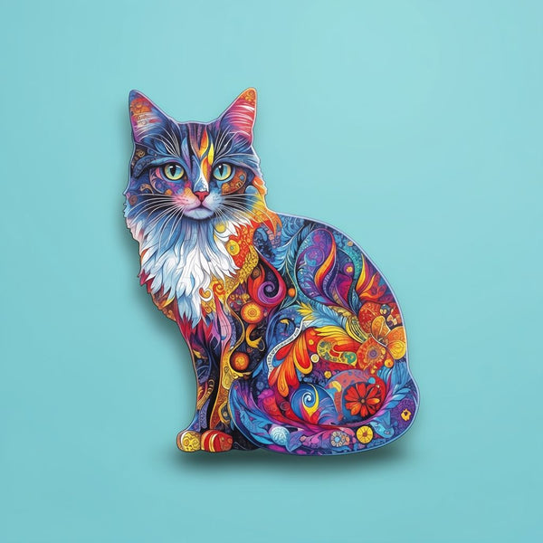 Colorful Cat Wooden Puzzle for Adults - 4.5 Star Difficulty Jigsaw