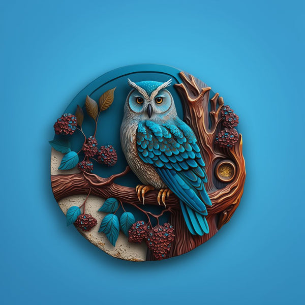 Blue Owl Wooden Jigsaw Puzzle - Animal Shaped Art Puzzle for Adults & Kids | Toylvia™