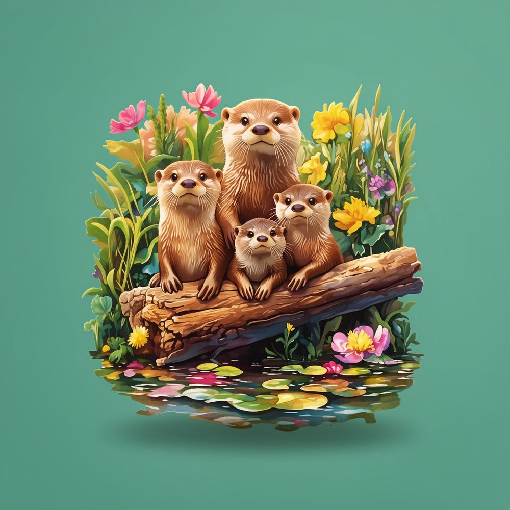 Adorable Otter Family Wooden Jigsaw Puzzle - Unique Animal-Shaped Pieces