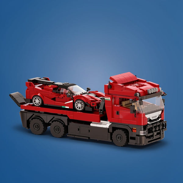 1728pcs Trailer Super Car Building Block Set - Flatbed Truck & Sports Car Model