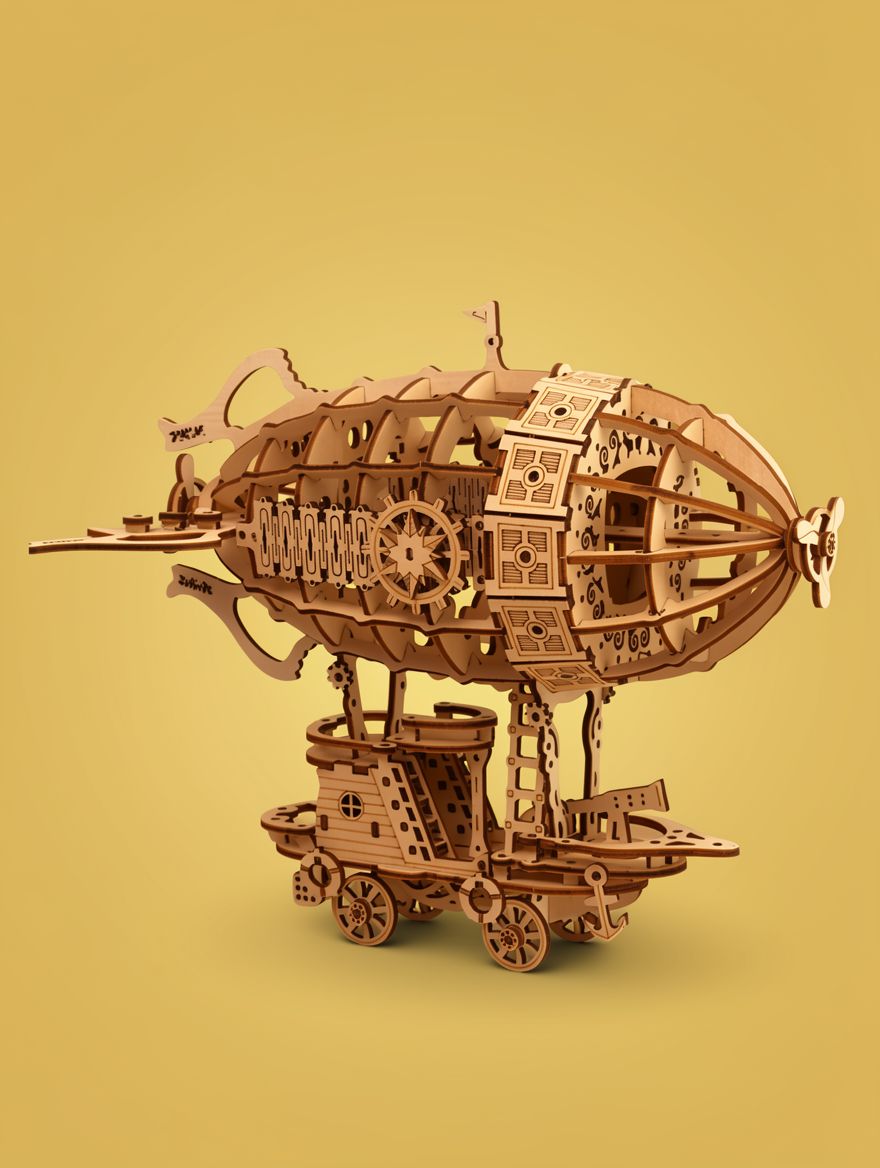 3D Wooden Airship Puzzle Model - Mechanical DIY Building Kit for Adults