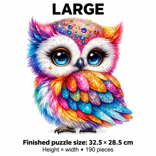 Rainbow Gemstone Owl Wooden Jigsaw Puzzle - High-Difficulty Adult Art Puzzle - alternate view