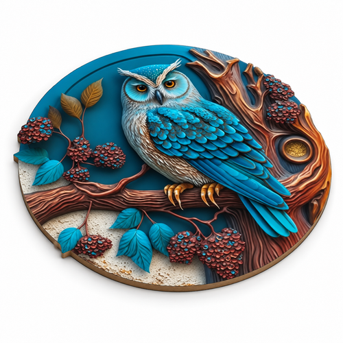 Blue Owl Wooden Jigsaw Puzzle - Animal Shaped Art Puzzle for Adults & Kids - alternate view