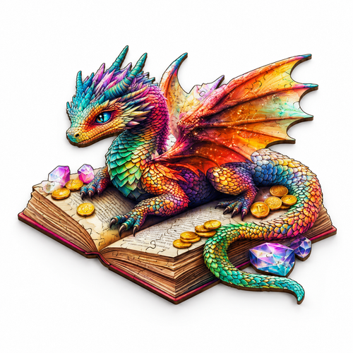 3D Dragon Wooden Jigsaw Puzzle for Adults | Irregular Animal Shape Fantasy Art - alternate view