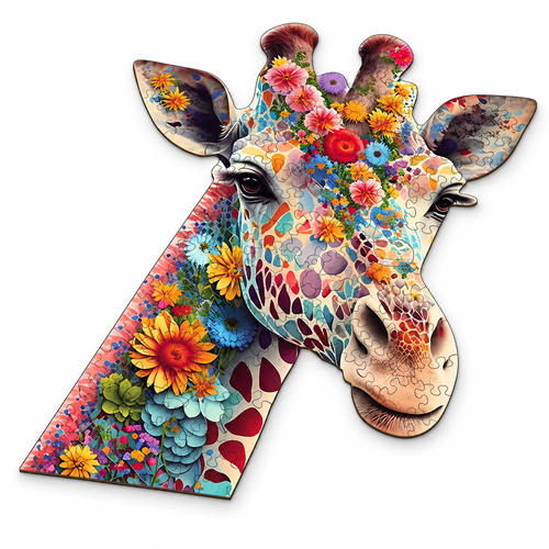 Flower Giraffe Wooden Jigsaw Puzzle - High-Difficulty Art Puzzle | Toylvia™ - alternate view