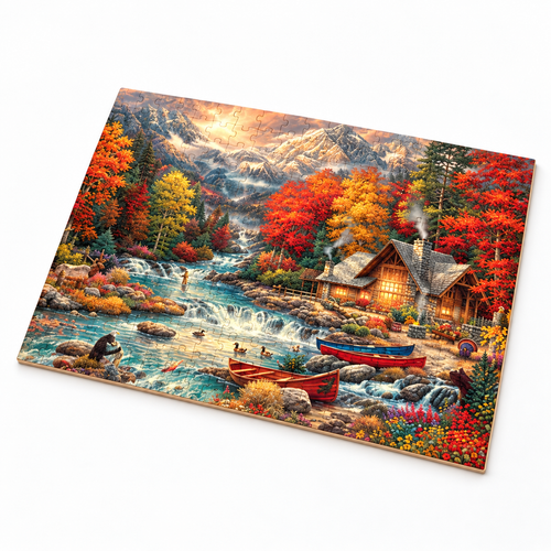 Autumn Mountain Retreat Wooden Jigsaw Puzzle Scenic Forest Landscape - alternate view
