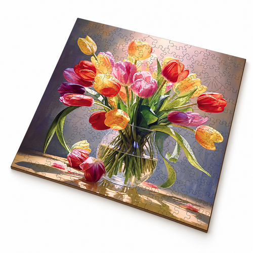 Mindful Petals: Colorful Flowers High-Difficulty Wood Jigsaw - alternate view