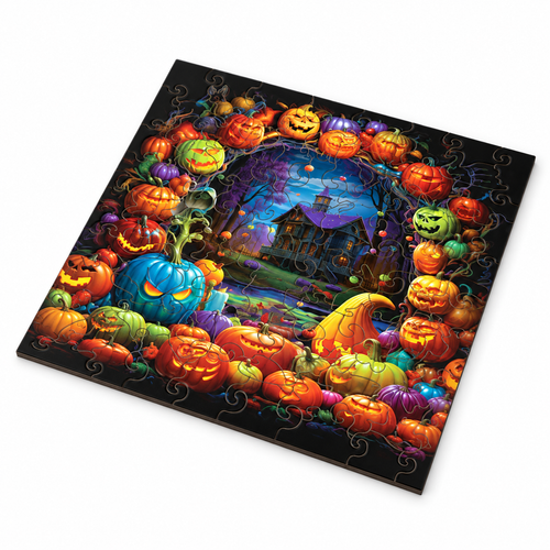 Halloween Pumpkin Wooden Puzzle for Adults - Irregular Jigsaw - alternate view
