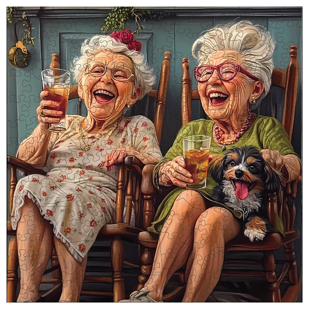 Leisurely Old Woman Wooden Jigsaw Puzzle Unique Shaped Pieces Family Puzzle Gift